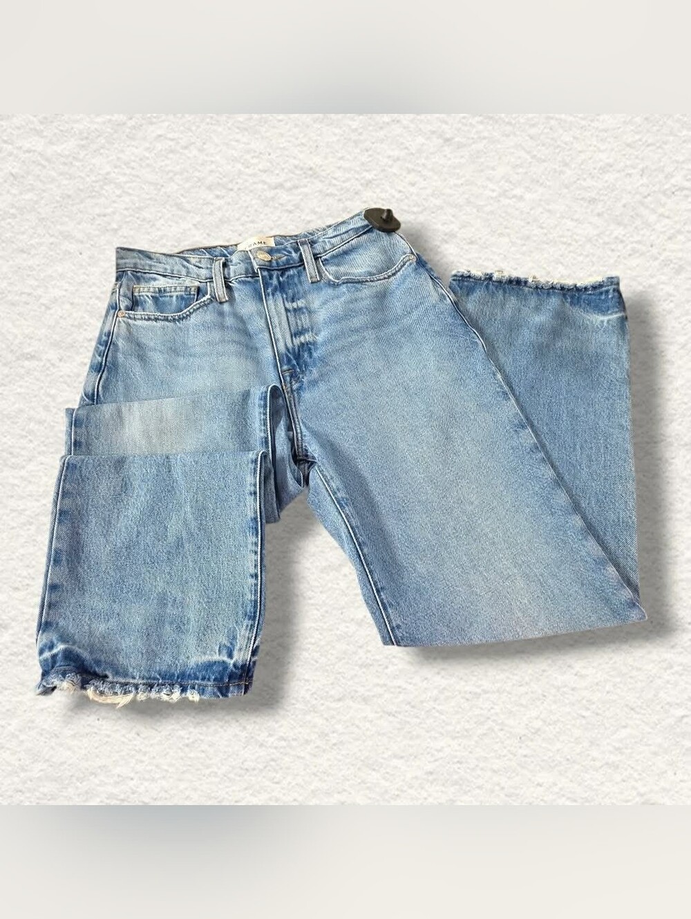 Frame Denim Light Blue Le Jane Crop Jeans Waist Detail